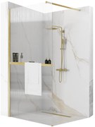 Rea Aero Intimo, sprchová zástena 100x195 cm + polica a držiak na uteráky EVO, 8mm drážkované sklo, zlatý matný profil, KPL-09138