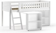 Detská vyvýšená postel Scott so stolíkom a knižnicou biela 90x200cm