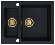 Sink Quality Ferrum, kuchynský granitový drez 605x495x210 mm + zlatý sifón, čierna škvrnitá-BROCADE, SKQ-FER.B.5KBO.XG