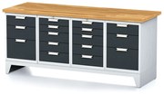 Alfa 3 Dielenský stôl MECHANIC I, 2x 5 zásuvkový box a 2x 3 zásuvkový box na náradie, 16 zásuviek, 2000x685x880 mm, antracitové dvere
