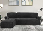 Elastický plyšový poťah na trojmiestnu rohovú pohovku BestBerg / ľavý / čierny