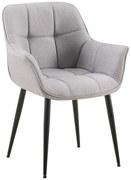 Stolička s podrúčkami Roseville - látka, nohy čierny kov - Sivá