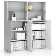 Dvojitá kancelárska policová skriňa 2-dverová SEGMENT, uzamykateľná, 8 políc, biela