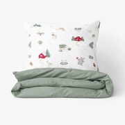 Goldea vianočné bavlnené posteľné obliečky duo - tradičné vianoce so šalviovo zelenou 140 x 200 a 70 x 90 cm