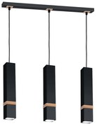 Závesné svietidlo Vidar, 3x drevené/čierne kovové tienidlo, b
