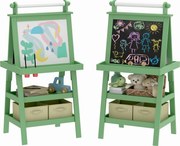 AIYPLAY Detský stojan 3 v 1 Magnetická obojstranná detská tabuľa s papierovým rolom a úložnými košmi 59x48x118 cm Zelená | Aosom