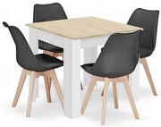 Jedálenská zostava stôl Dub sonoma 80 X 80 cm biele nohy + 4 stoličky MARK čierne