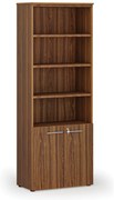 Kombinovaná kancelárska skriňa PRIMO WOOD, dvere na 2 poschodia, 800 x 420 x 2128 mm, orech