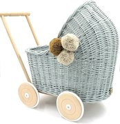 Prútený kočík pre bábiky mätová