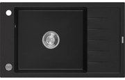 Mexen Elias, granitový drez granitový 795x480x200 mm, 1-komorový, čierna s chrómovým sifónom, 6511791005-77
