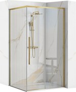 Štvorcový sprchový kút REA SOLAR 90x90 cm, kartáčovaná zlatá/transparent - bez vaničky
