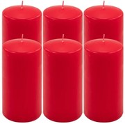 Sada stĺpových sviečok, 15 cm, Ø 7,5 cm, červená, 6 ks