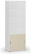 Kombinovaná kancelárska skriňa PRIMO WHITE, zasúvacie dvere na 2 poschodia, 800 x 420 x 2128 mm, biela/breza