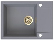 Sink Quality Sink55, kuchynský granitový drez 620x460x215 mm + zlatý sifón, šedá, SKQ-SINK.D.1KKO.XG