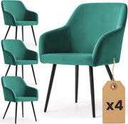 Sada štyroch jedálenských stoličiek ESTELLE zamatové, fľaškovo zelené / čierne nohy (4 ks)