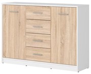 Komoda BRW Nepo Plus 6 (biela + dub sonoma) . Akcia -34%. Vlastná spoľahlivá doprava až k Vám domov. 1098297