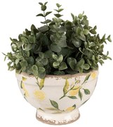 Béžový keramický obal na kvetináč s citrónmi Lemonio S - Ø17*11 cm