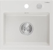 Mexen Milo granitový kuchynský drez 1-komorový 435 x 410 mm, biely, chrómová sifón - 6505441000-20