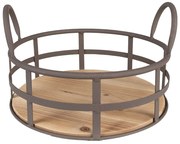 Hnedý kovový úložný kôš s držadlom a dreveným dnom - Ø 25*9/15 cm