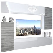 Obývacia stena Belini Premium Full Version biely lesk / šedý antracit Glamour Wood + LED osvetlenie Nexum 119