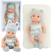 LEAN Toys Detská bábika s dekou Biele a sivé oblečenie Čapka 18 cm