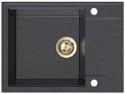 Sink Quality Sink55, kuchynský granitový drez 620x460x215 mm + zlatý sifón, čierna škvrnitá, SKQ-SINK.B.1KKO.XG