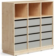 Úložná skrinka CASPER, 12 zásuviek, 3 horné priehradky, so soklom, breza/šedá