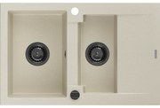 Mexen Gaspar, granitový drez 737x475x177 mm, 1,5-komorový, béžová s čiernym sifónom, 6507731505-69-B