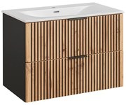 Závěsná skříňka Casad se zápustným umyvadlem a sifonem 80 cm dub wotan/černá
