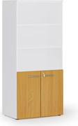 Kombinovaná kancelárska skriňa PRIMO WHITE, nízke dvere, 800 x 500 x 1781 mm, biela/buk