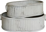 2ks krémový antik plechový obal na kvetináč Planters - 63*40*18/ 55*35*16 cm