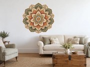 Lístková mandala zemitá textilná nalepovacia nálepka na stenu arch 46 x 46 cm