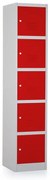 Kovová šatníková skrinka - 5 boxov, 38 x 45 x 185 cm, cylindrický zámok, červená - ral 3000