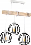 BERGE LED závesné stropné svietidlo, drevené, biele, 3xE27, drôtená guľa