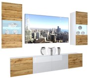 Obývacia stena Belini Premium Full Version dub wotan / biely lesk + LED osvetlenie Nexum 104