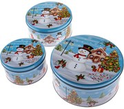 Súprava 3 okrúhlych plechových dóz Snehuliak