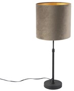 Stolná lampa čierna so sivohnedým zamatovým tienidlom so zlatom 25 cm - Parte