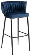 Barová stolička FLORES so zamatovým poťahom, tmavomodrá / čierne nohy