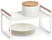 Prídavná kovová polica s drevenými držadlami, odkvapkávač, biely kov RADKA - 35x22x18