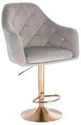 LuxuryForm DESIGN Barová stolička ANDORA VELUR na zlatom tanieri - svetlo šedá