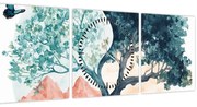Obraz – Akvarelový strom plný života (s hodinami) (90x30 cm)