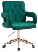 LuxuryForm DESIGN Stolička BOSTON VELUR na zlatej základni s kolieskami - zelená