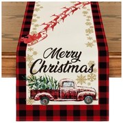 Ľanový vianočný behúň MERRY CHRISTMAS 33x180 cm, červený