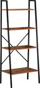 HOMCOM Rebríkový regál priemyselného štýlu s 4 policami do obývačky, kancelárie, štúdia 60x35x145cm Rustikálna hnedá | Aosom