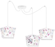 Detské závesné svietidlo Diamond Spider, 3x biele textilné tienidlo so vzorom