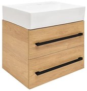 Kúpeľňová skrinka s umývadlom a čiernou úchytkou SAT Cube Way 60x53x46 cm dub Hickory mat CUBE46C602DHSATCWL