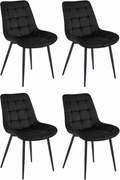 Set štyroch jedálenských stoličiek BERA zamatové čierne / čierne nohy (4ks)