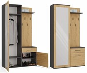 Predsieňová stena so zrkadlom a šuplíkmi DUO dub artisan/antracit