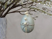 Závesné zelené dekoračné vajíčko so suchými kvetmi - Ø 5*7 cm