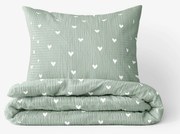 Goldea krepové posteľné obliečky - srdiečka na šalviovo zelenom 140 x 200 a 70 x 90 cm